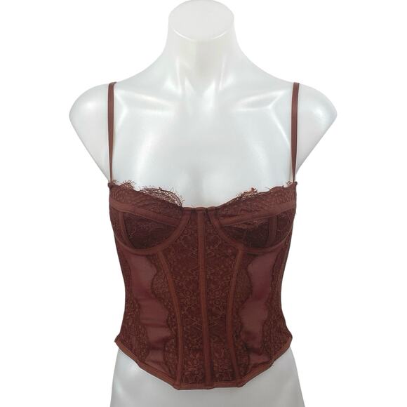 Urban Outfitters Out From Under Brown Floral Lace Corset Bustier Cami Top Sz S - Picture 1 of 4